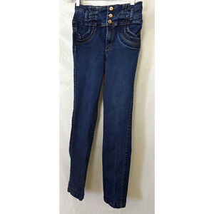 Aranza Dark Wash Stretchy Embroidered Butt Lift 3 Button Skinny Jeans Size 5
